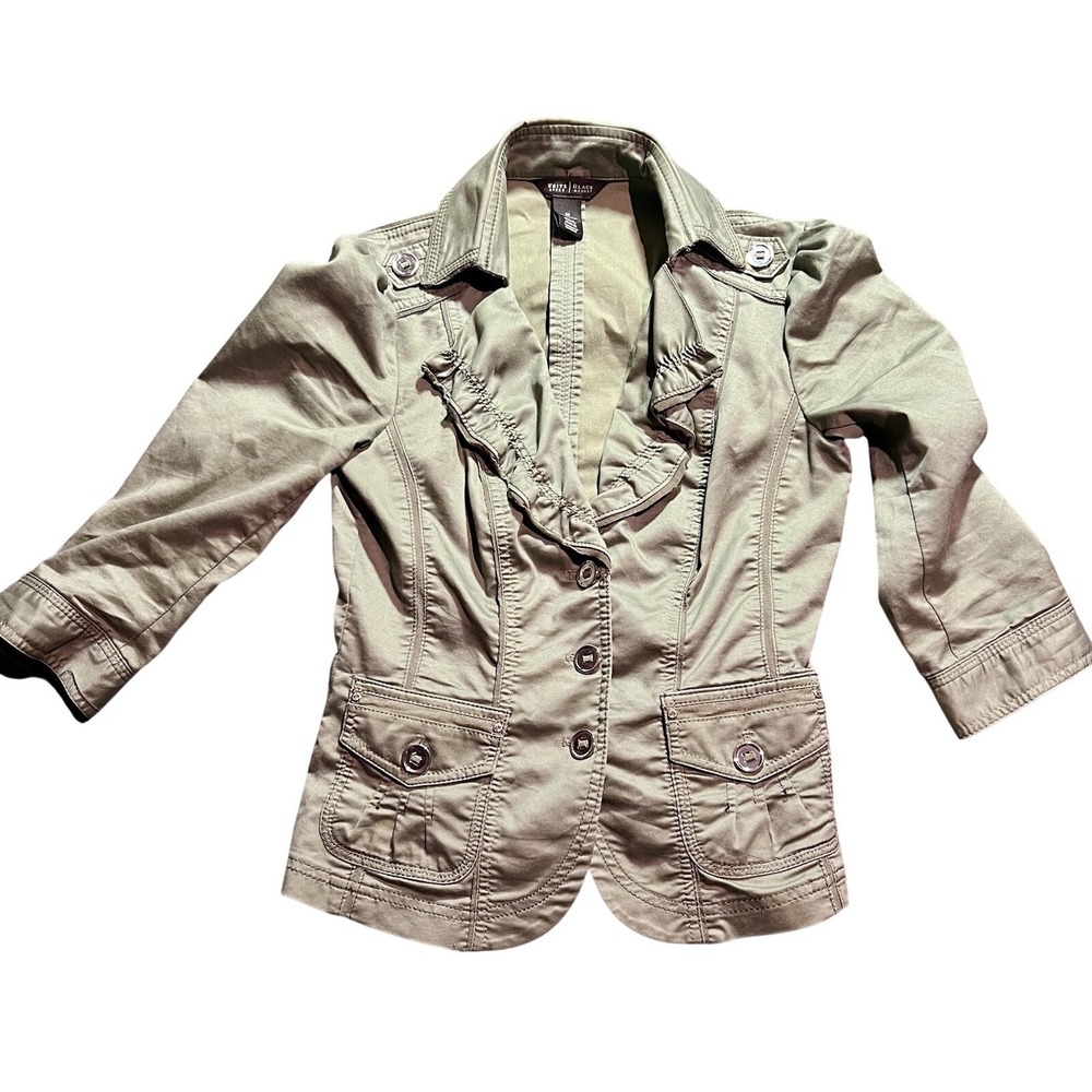 White House Black Market Blazer Size 0 Majorette Khaki Short Sleeved Beige
